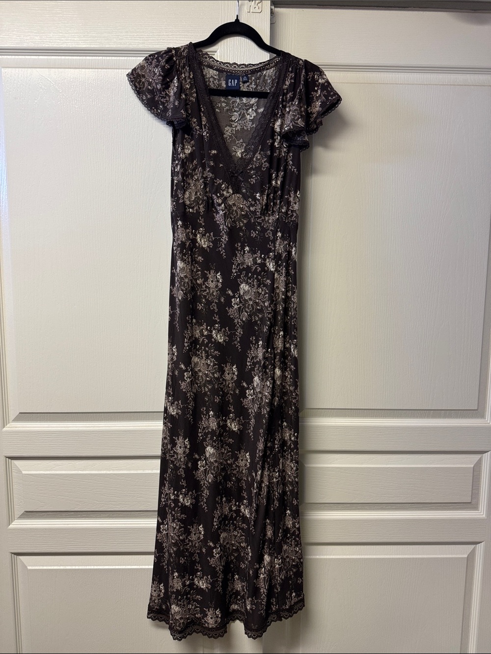 GAP Brown Maxi Dress with Cream Floral Print